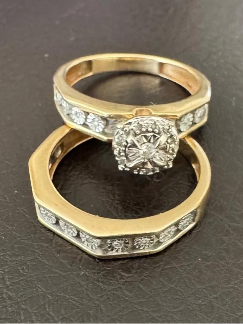 Elegant Gold and Silver Two-Tone Diamond Ring Set
